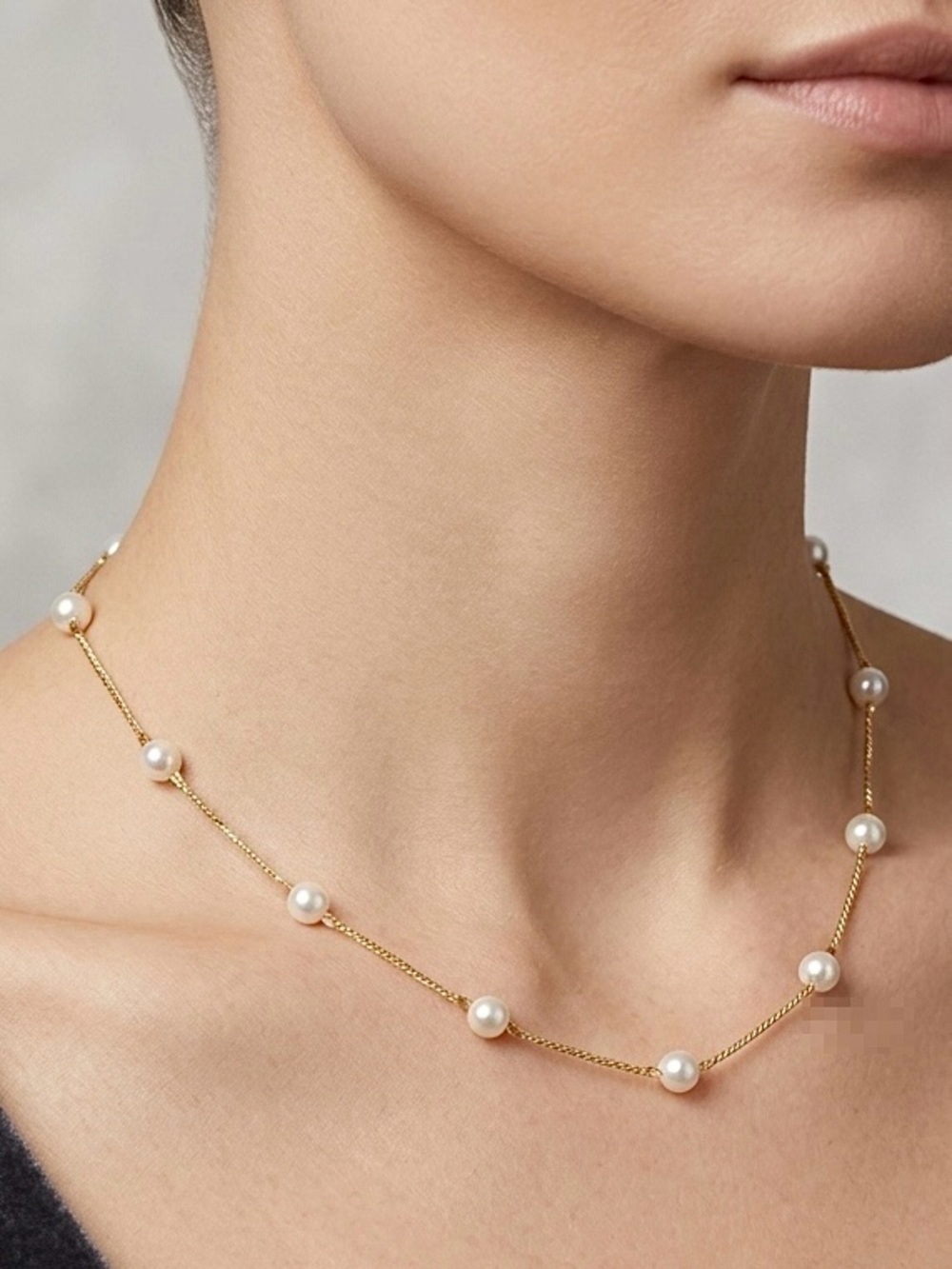 14K Gold Plated Pearl Station Necklace | Elegant Jewelry